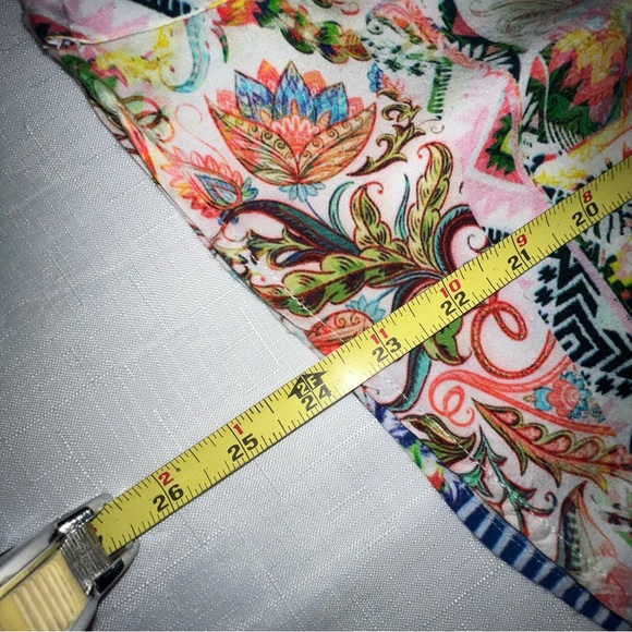 Tolani Collection Blouse Short Sleeve Button Down Paisley Blue White Stripe XXS - Picture 12 of 14